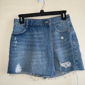Zara Denim Asymmetrical Distressed Skort Size XS